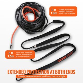 Cuerda de Winch Sintética, 6.35 mm x 15.24 m 4,536 kg Cuerda de Línea de Winch Sintética con Manga Protectora + Tope + Gancho de Winch Forjado + Correa de Tirón, Adecuada para ATV, UTV, Vehículo P...