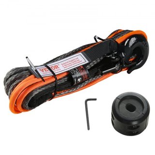 Cuerda de Winch Sintética, 6.35 mm x 15.24 m 4,536 kg Cuerda de Línea de Winch Sintética con Manga Protectora + Tope + Gancho de Winch Forjado + Correa de Tirón, Adecuada para ATV, UTV, Vehículo P...