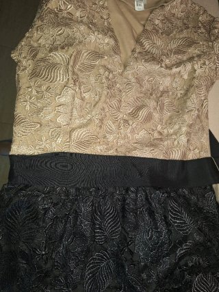 Vestido Beige y Negro Encaje