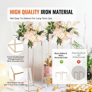 2PCS Soporte de Flores de Boda Alto de 31.5 pulgadas/80 cm, Columnas de Jarrón de Metal, Soportes Geométricos para Centro de Mesa, Rack de Exhibición Floral Rectangular Dorado para Eventos en T-St...