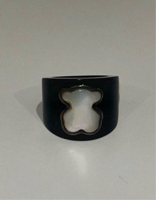 Anillo Tous Resina Negra Oso Nácar