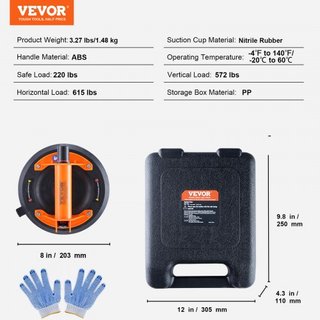 Copa de Succión de Vidrio, 20.3 cm Capacidad de Carga de 279 kg, Copa de Succión al Vacío con Mango de ABS y Caja de Transporte, Herramienta Elevadora de Copa de Succión Industrial de Alta Resiste...