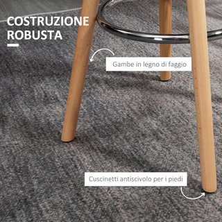 Set di 2 Sgabelli da Bar Stile Nordico con Schienale, Coppia di Sgabelli Alti con Cuscino e Poggiapiedi, in Legno e Plastica, Bianco