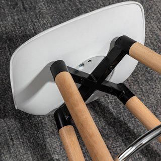 Set di 2 Sgabelli da Bar Stile Nordico con Schienale, Coppia di Sgabelli Alti con Cuscino e Poggiapiedi, in Legno e Plastica, Bianco