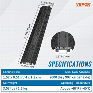 Rampas de Cubierta de Cable Drop Over 100x13x2 cm, Capacidad de Carga de 907.18 kg/eje, Rampas Protectoras de Manguera de Cable de Alta Resistencia, Cubierta de Cable para Áreas de Alto Tráfico Pe...