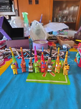 Porta anillos gatos madera pintados