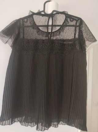 Blusa Zara M Encaje Volantes Plisada.
