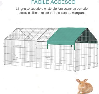 Recinto per Animali con Tetto Coperto, Recinzione in Acciaio con Porte per Galline e Conigli, 220X103X103Cm