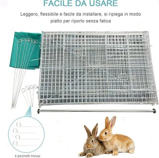 Recinto per Animali con Tetto Coperto, Recinzione in Acciaio con Porte per Galline e Conigli, 220X103X103Cm