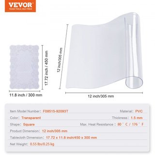 Protector de Cubierta de Mesa Transparente, Cubierta de Mesa de 12" x 12"/305 x 305 mm, Mantel de Plástico PVC de 1.5 mm de Grosor, Protector de Escritorio Impermeable para Escritorio, Mesa de Caf...