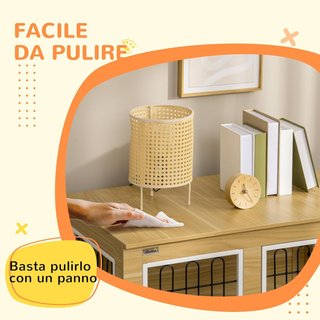 Jaula para Perros Tamaño Mediano y Grande Máx. 25 Kg Para Interior, Caseta para Perros Con 2 Puertas Bloqueables, Patas Regulables y Cojín Lavable, 90X58X65 Cm, Roble