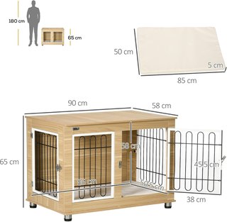 Jaula para Perros Tamaño Mediano y Grande Máx. 25 Kg Para Interior, Caseta para Perros Con 2 Puertas Bloqueables, Patas Regulables y Cojín Lavable, 90X58X65 Cm, Roble