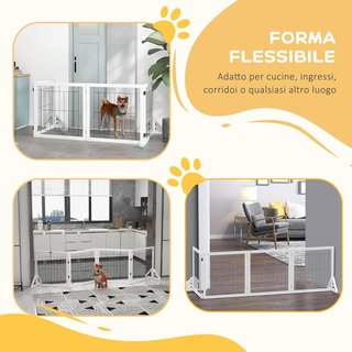 Cancello Pieghevole per Cani, Barriera di Sicurezza per Animali con 4 Pannelli e Piedi Triangolari, 280X70 Cm, Bianco