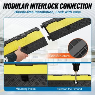 Paquete de 3 Rampas de Protección de Cable de Caucho, 2 Canales, Capacidad de 5443.1 kg/ eje, Cubierta de Manguera Pesada para Rampas de Entrada, Reductor de Velocidad de Tráfico con Tapa Superior...