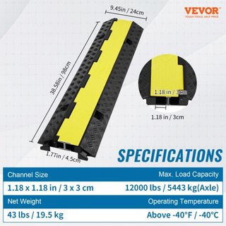 Paquete de 3 Rampas de Protección de Cable de Caucho, 2 Canales, Capacidad de 5443.1 kg/ eje, Cubierta de Manguera Pesada para Rampas de Entrada, Reductor de Velocidad de Tráfico con Tapa Superior...