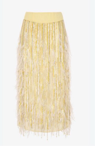 Falda Zara Joya Amarilla con Flecos y strass