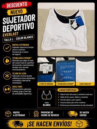 Sujetador deportivo Everlast L Blanco - Nuevo
