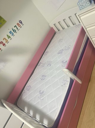 Cama infantil rosa y blanca 80x160 + colchón