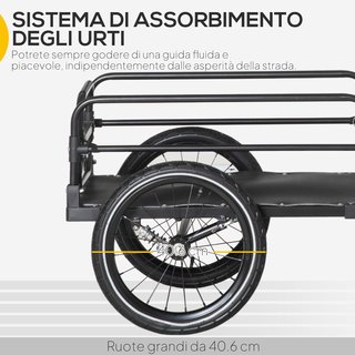 Rimorchio per bicicletta da 70 litri con 2 ruote da 40 cm, 2 riflettori e bandiera, carrello per biciclette in acciaio e PE, capacità di carico 40 kg, 125 x 64 x 53,5 cm, nero