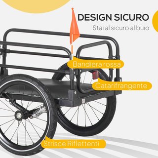 Rimorchio per bicicletta da 70 litri con 2 ruote da 40 cm, 2 riflettori e bandiera, carrello per biciclette in acciaio e PE, capacità di carico 40 kg, 125 x 64 x 53,5 cm, nero