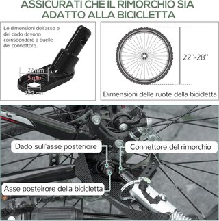 Rimorchio per bicicletta da 70 litri con 2 ruote da 40 cm, 2 riflettori e bandiera, carrello per biciclette in acciaio e PE, capacità di carico 40 kg, 125 x 64 x 53,5 cm, nero
