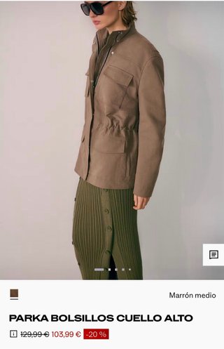 Parka Mango bolsillos cuello alto marrón
