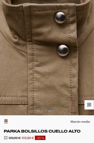 Parka Mango bolsillos cuello alto marrón