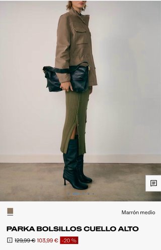 Parka Mango bolsillos cuello alto marrón