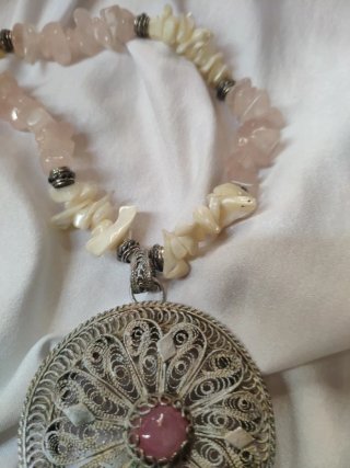 Collana indiana pietre dure rosa e argento