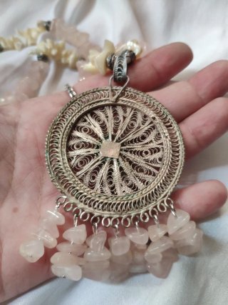 Collana indiana pietre dure rosa e argento
