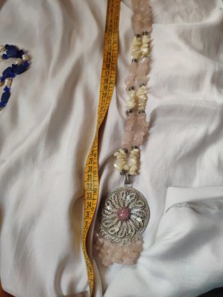 Collana indiana pietre dure rosa e argento