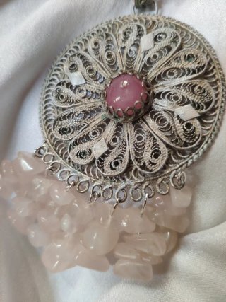 Collana indiana pietre dure rosa e argento