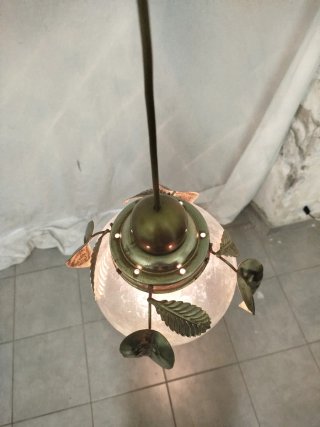 Lampadario sospensione anni '60 oro e vetro