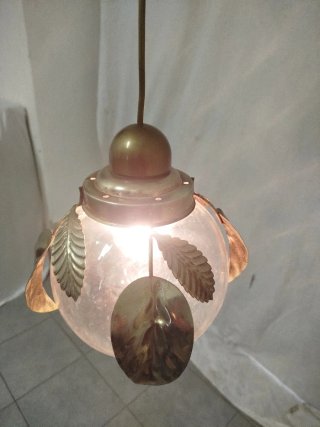 Lampadario sospensione anni '60 oro e vetro