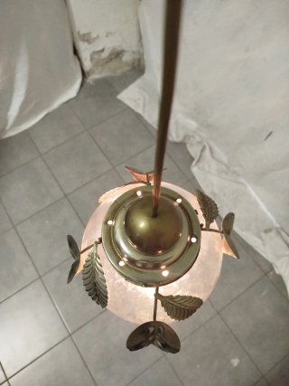 Lampadario sospensione anni '60 oro e vetro