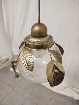 Lampadario sospensione anni '60 oro e vetro