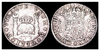 Columnari 8 Reales Carlos III Plata 1770 México FM