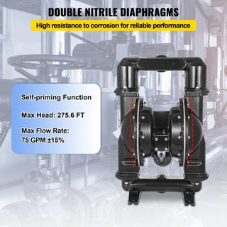 Bomba de Doble Diafragma Operada por Aire, Entrada y Salida de 2 pulgadas, Cuerpo de Aleación de Aluminio, 75 GPM y Máx 120PSI, Bomba de Transferencia de Diafragma de Nitrilo para Petróleo, Diésel...