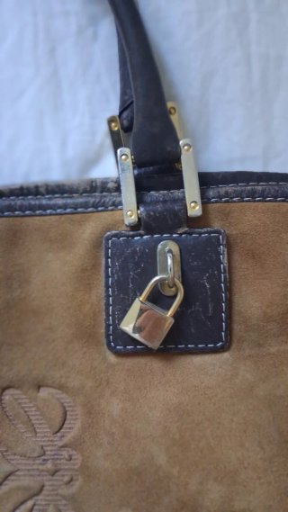 Bolso Loewe Piel Ante Marrón y Beige