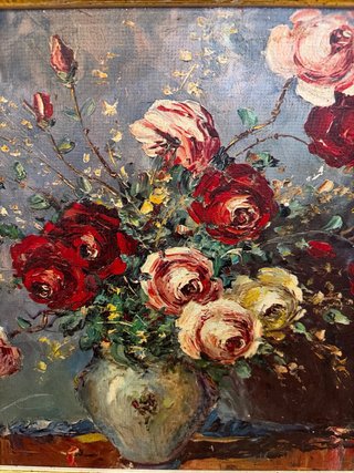 Cuadro Óleo Florero Rojo y Dorado 40x50cm