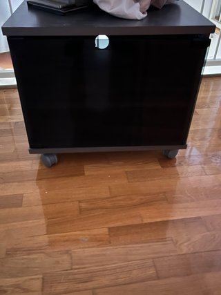 Mueble auxiliar con ruedas y puerta de cristal