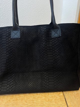 Bolso shopping bag de cuero genuino negro