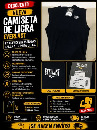 Camiseta Everlast Lycra Mujer XL Negra