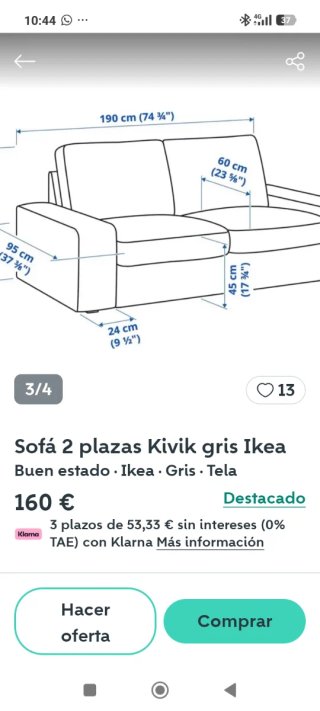 Sofá 2 plazas Kivic seminuevo + funda
