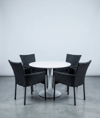 Mesa redonda blanca 90cm + 4 sillas