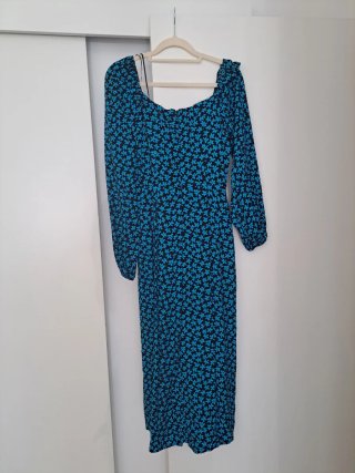 Vestido midi estampado flores azul talla S