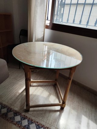 Mesa redonda cristal y madera