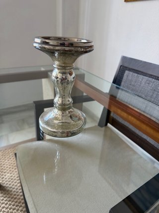 Portavelas Zara Home efecto mercurizado plateado