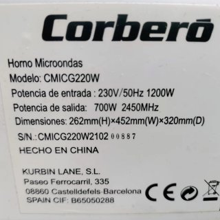 Microondas Corberó 700W Blanco - ¡Impecable!