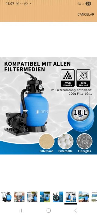 FOTING Filtro de Arena para Piscina Nuevo